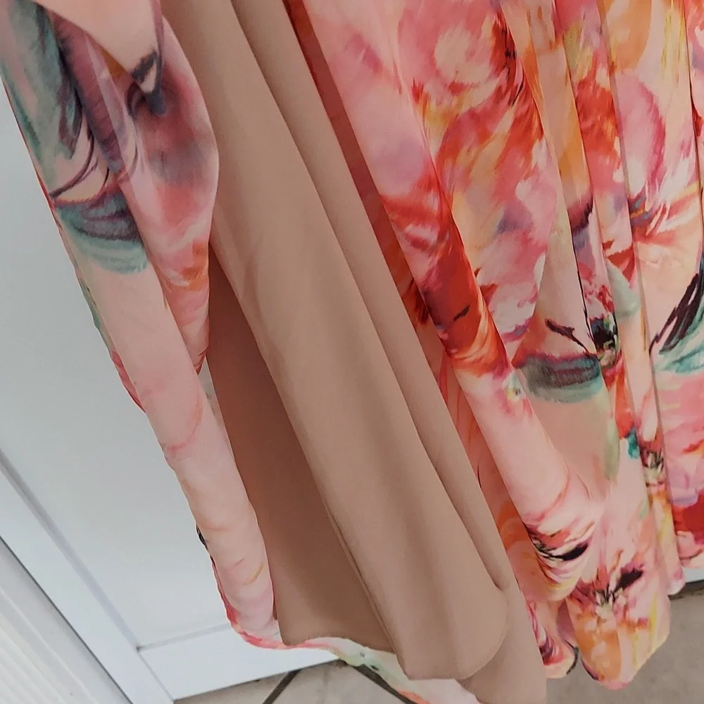 Liv Foster "BROOKE" Dress, Size 8, Strapless, Coral Multi, Chiffon, Lined, NEW! - Picture 9 of 15